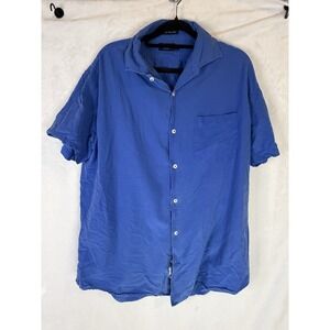 LINCS David Chu Blue Silk Shirt XL Short Sleeve Button Front Casual Work Resort‎